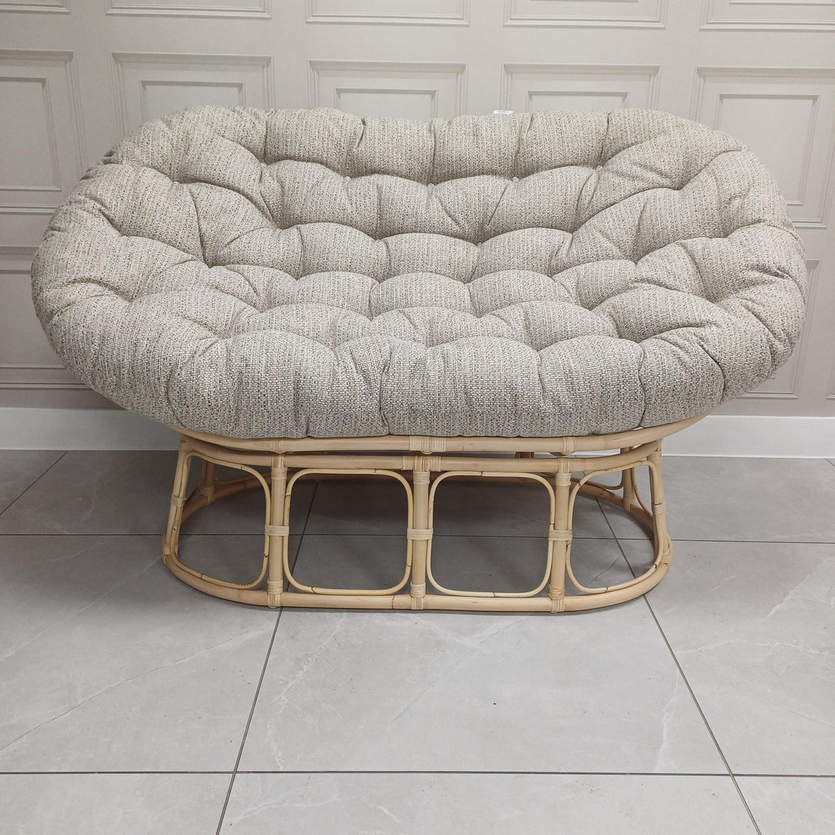 Natural Rattan Papasan Sofa in Blush Tweed - Clearance