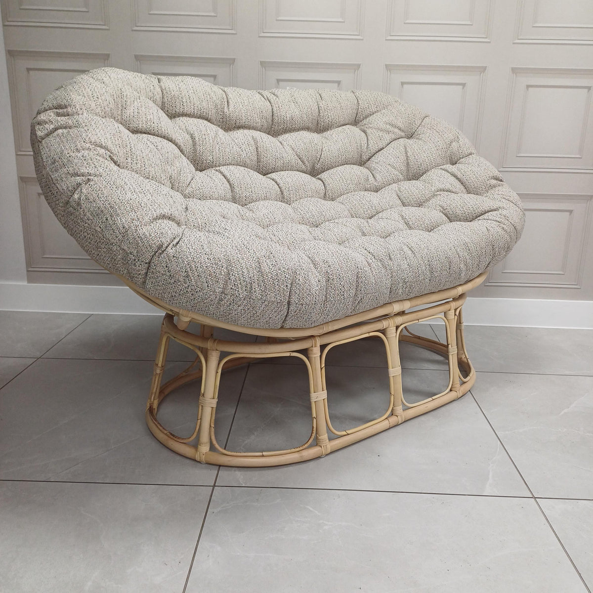 Natural Rattan Papasan Sofa in Blush Tweed - Clearance