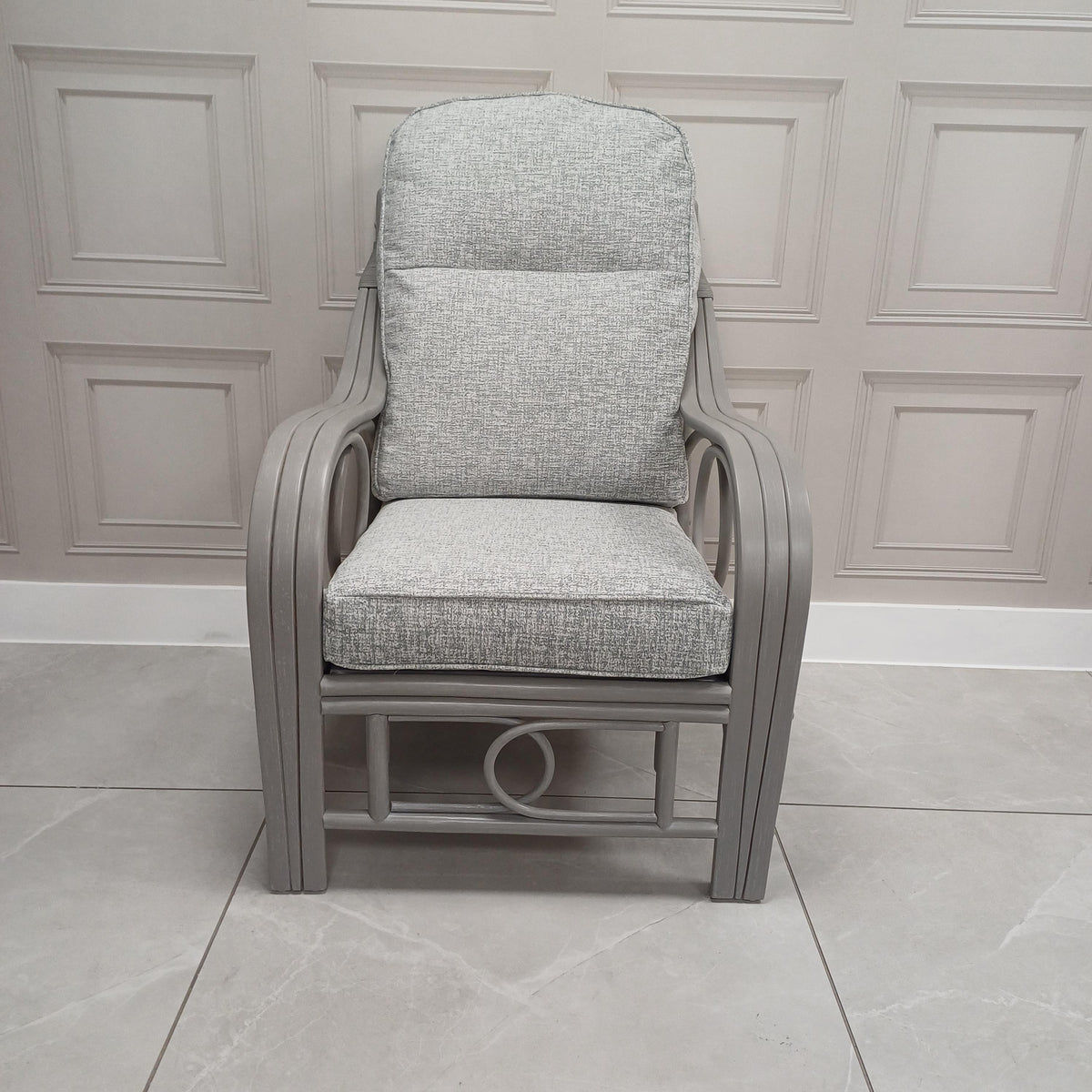 Madrid Grey Wash Cane Armchair Aquaclean Monarch Grey - Clearance