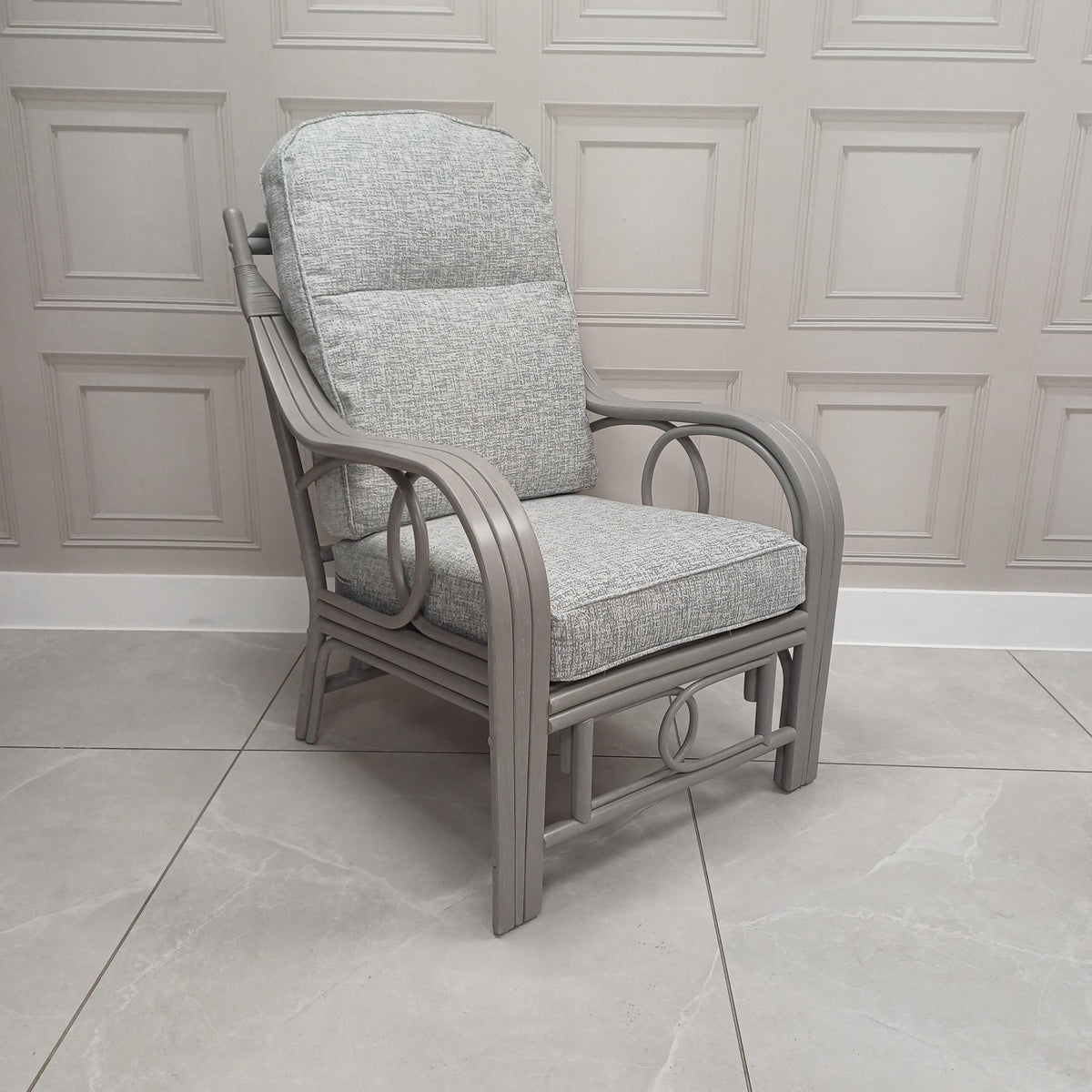 Madrid Grey Wash Cane Armchair Aquaclean Monarch Grey - Clearance