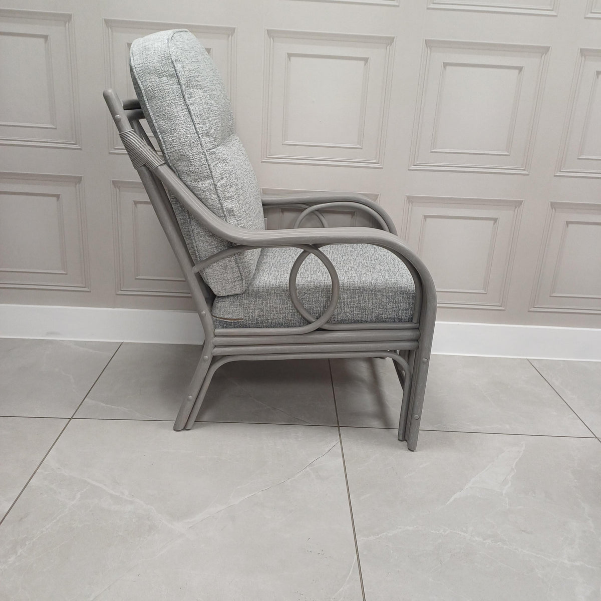 Madrid Grey Wash Cane Armchair Aquaclean Monarch Grey - Clearance