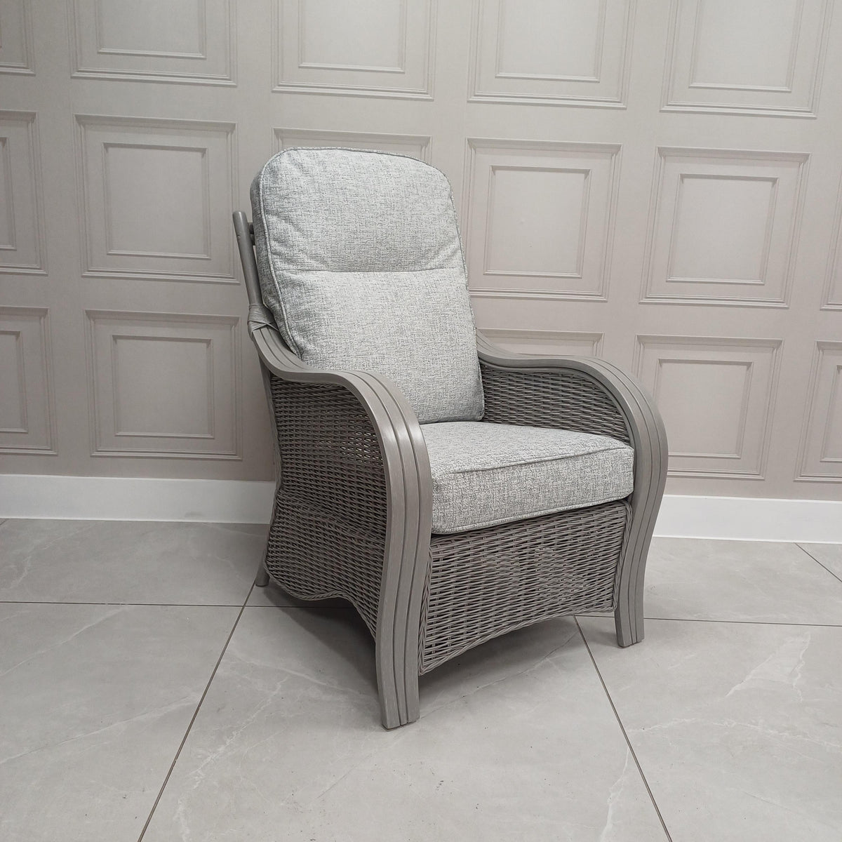 Turin Grey Wash Cane Armchair Aquaclean Monarch  Grey- Clearance