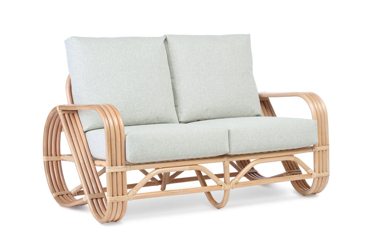 Pretzel Natural Cane 2 Seater Sofa in Smooth Green