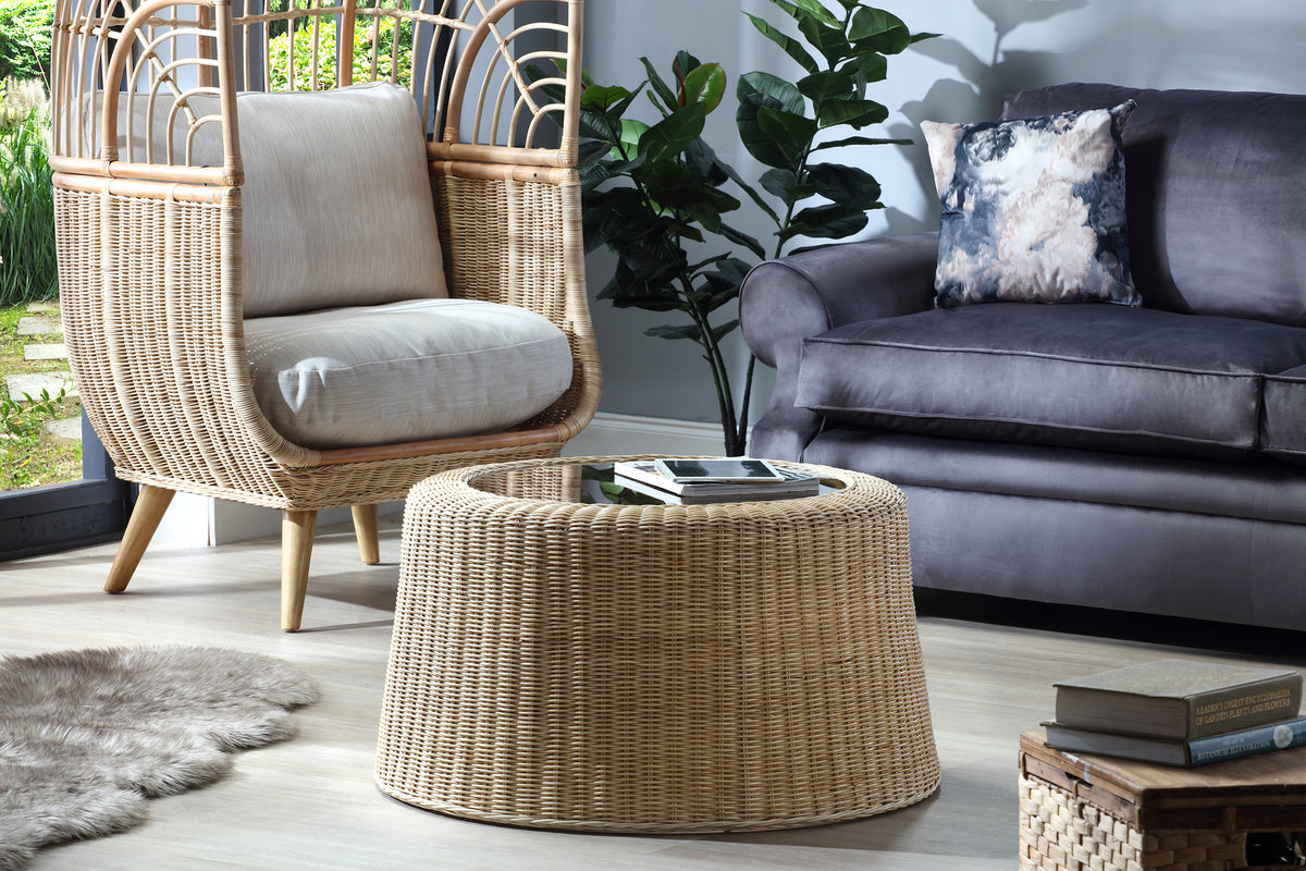 Natural Woven Rattan Round Coffee Table