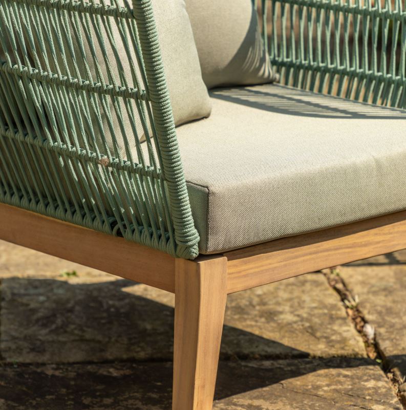 Catalan Acacia Wood Outdoor Rope Weave 4pc Lounge Set in Green