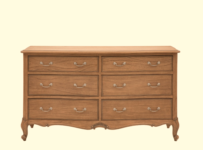 Cannes Vintage Carved Mindy Ash 6 Drawer Chest