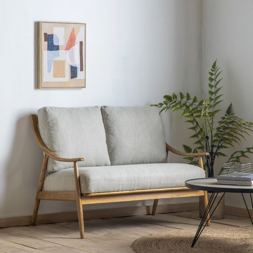 Relina Oak 2-Seater Sofa Dark Natural Linen
