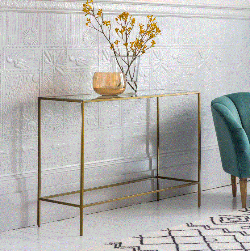 Rothwell Iron Console Table Bronze with Glass Top
