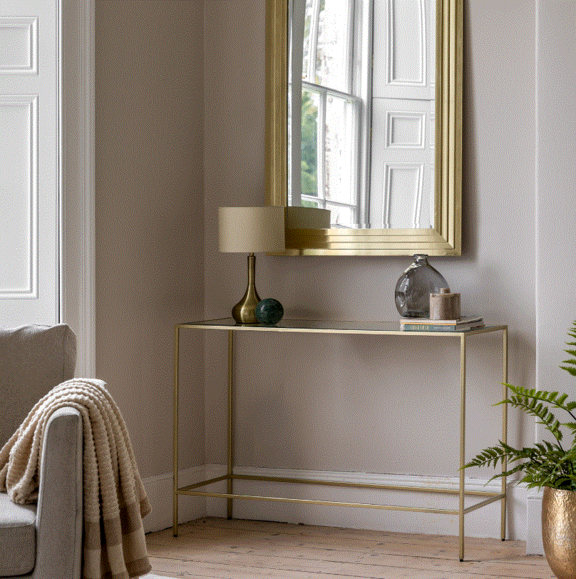Rothwell Iron Gold Console Table with Glass Top