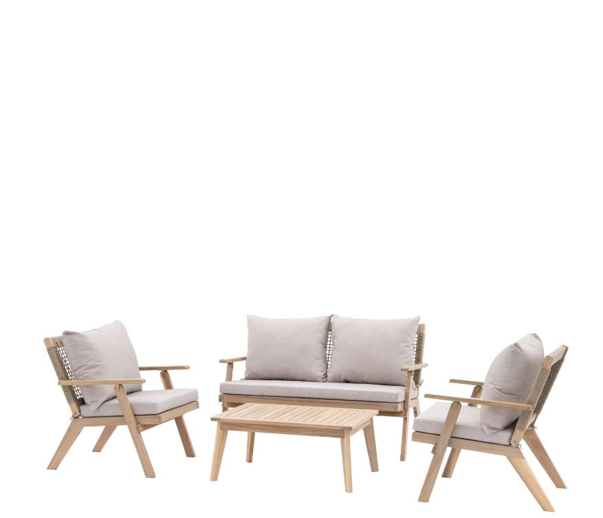 Amaya Acacia Wooden 4pc Outdoor Lounge Set with Rope Weave and Coffee Table