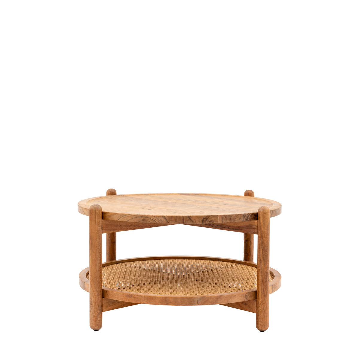 Carson Round  Rattan & Wood Coffee Table with Shelf