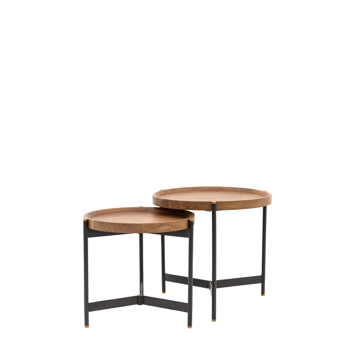 Basel Round Mango Wood Nest of 2 Tables with iron legs