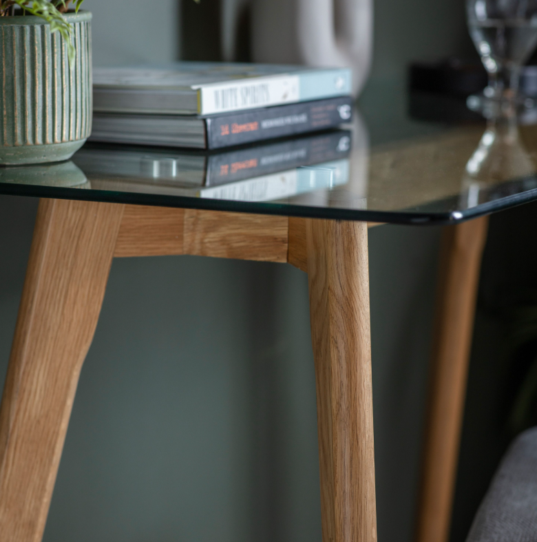 Blair Small Natural Oak Desk with Glass Table Top