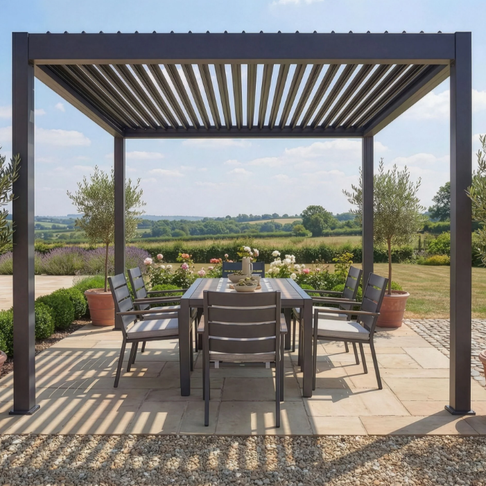 Juno Pergola Aluminium Rectangular 3m x 3m with Side Panels - Grey