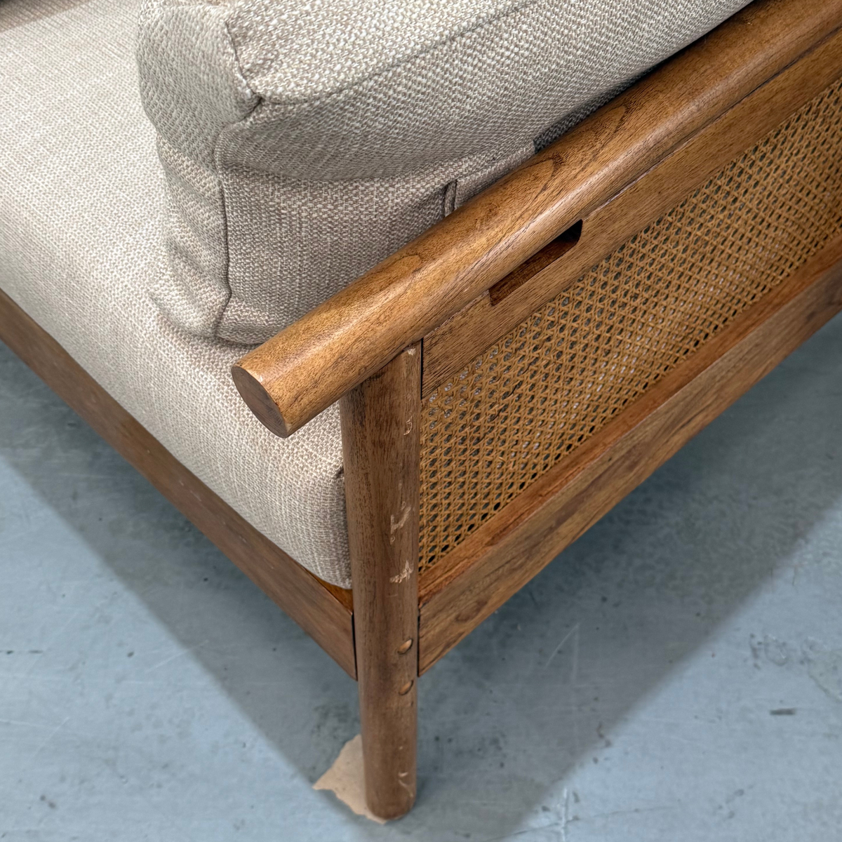 Mindi Light Oak Cane Armchair in Biscuit - Factory Fault