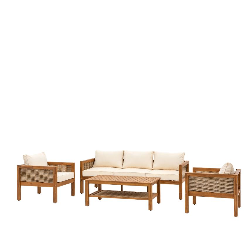 Belair Acacia ~Wooden 4pc 5 Seat Outdoor Lounge Set with Coffee Table