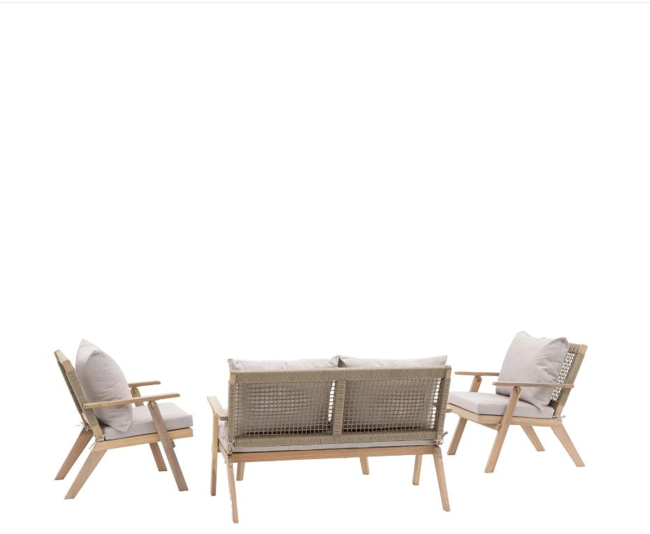 Amaya Acacia Wooden 4pc Outdoor Lounge Set with Rope Weave and Coffee Table