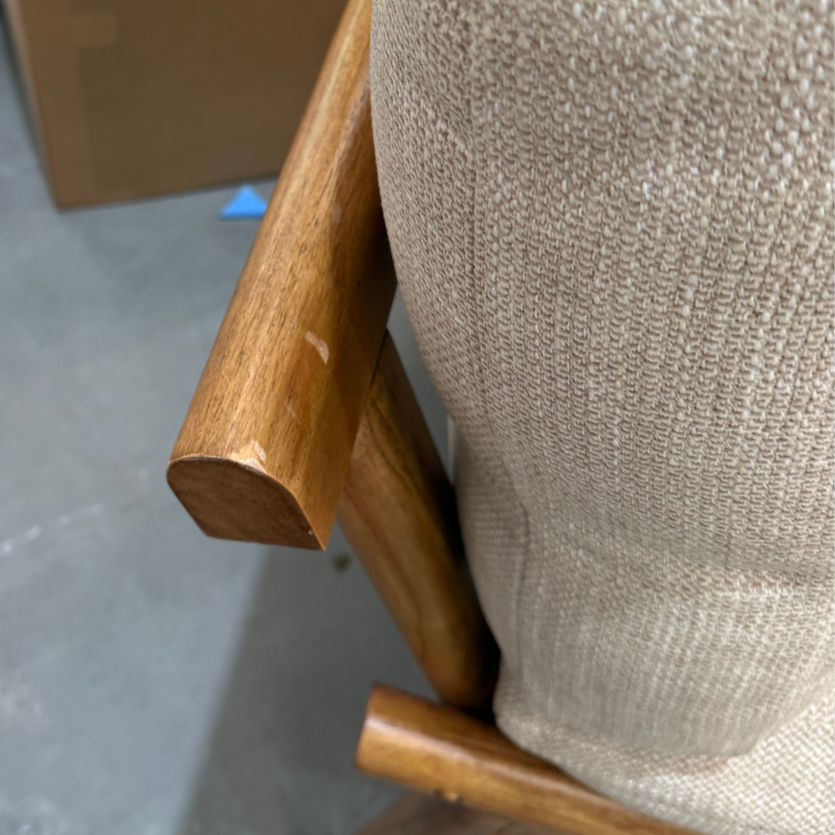 Mindi Light Oak Cane Armchair in Biscuit - Factory Fault
