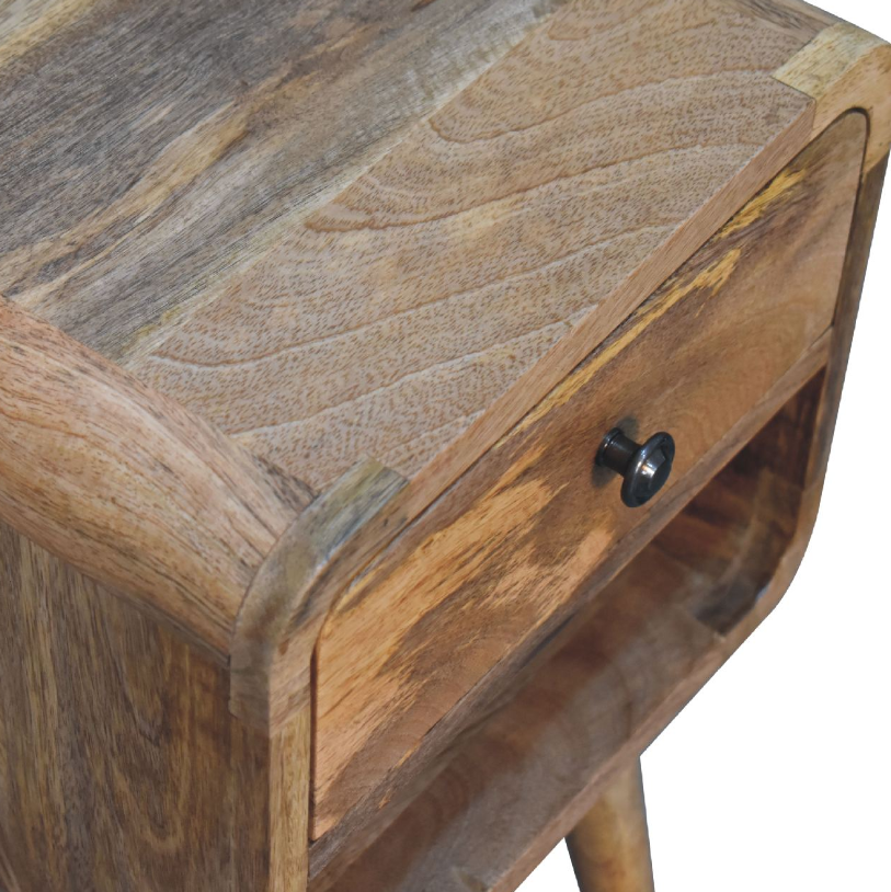 Small 1 Drawer Curved Mango Wood Bedside Table