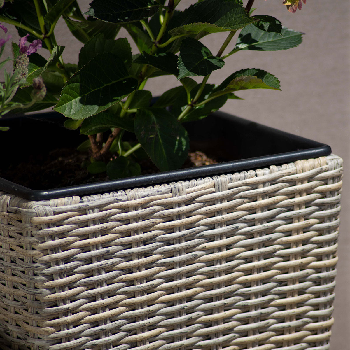 kendal outdoor rattan 3x planter set with plastic inners