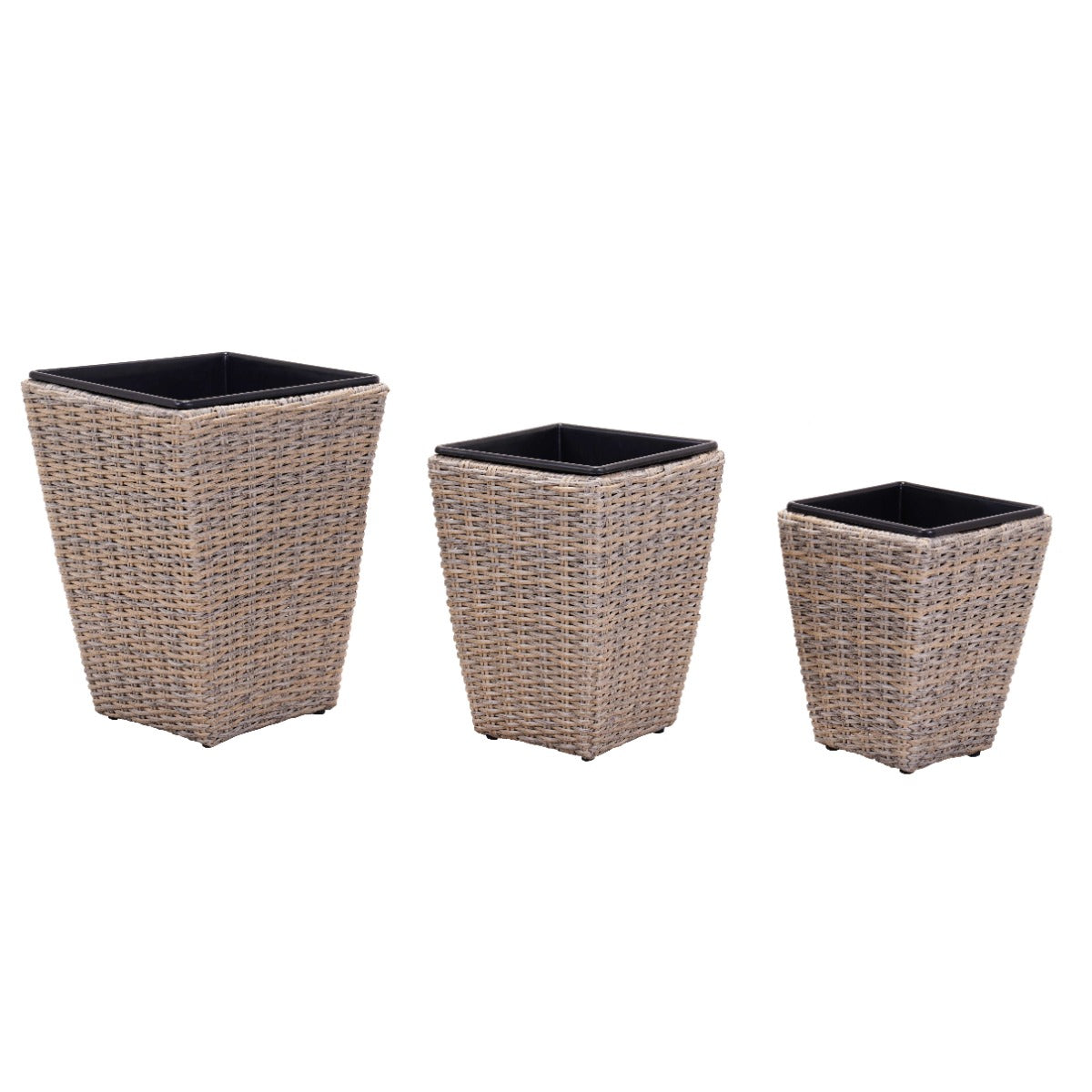 kendal outdoor rattan 3x planter set with plastic inners