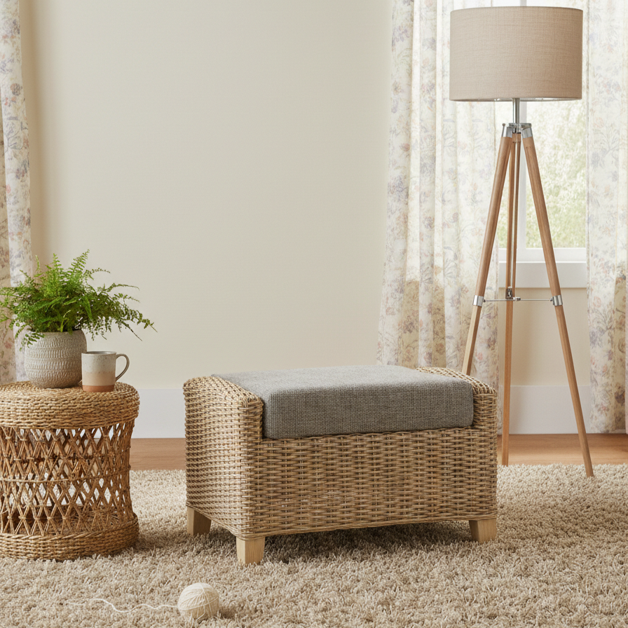Arlington Storage Ottoman - Handcrafted Rattan Footstool
