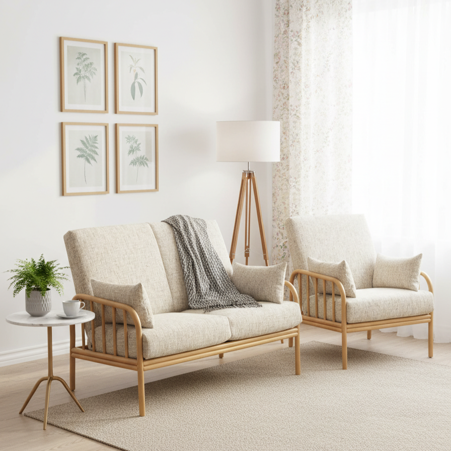 Aspen Light Oak 2-Seater Rattan 3pc Suite - Rustic Modern