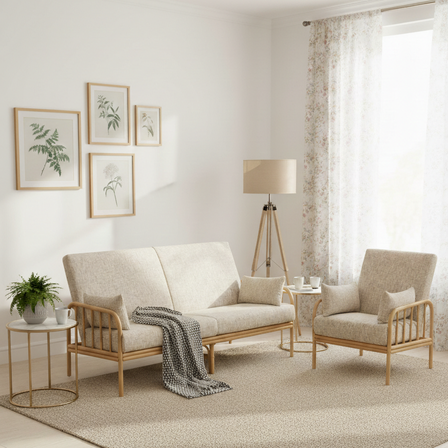 Aspen Light Oak 3-Seater Rattan 3pc Suite - Rustic Modern