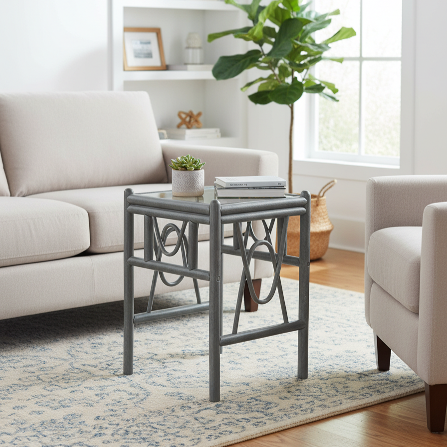 Grey Cane Lamp Side Table | Desser