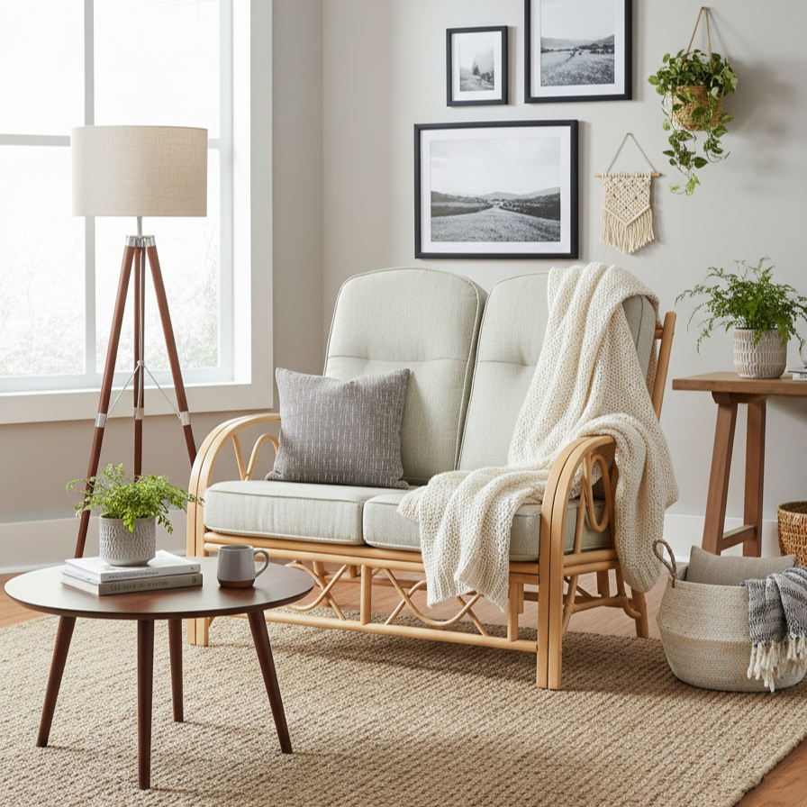 Bali Light Oak Cane 2 Seater Sofa