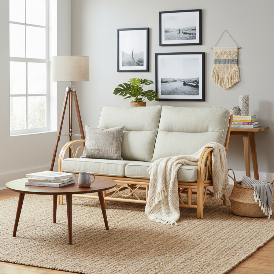 Bali Light Oak Cane 3 Seater Sofa