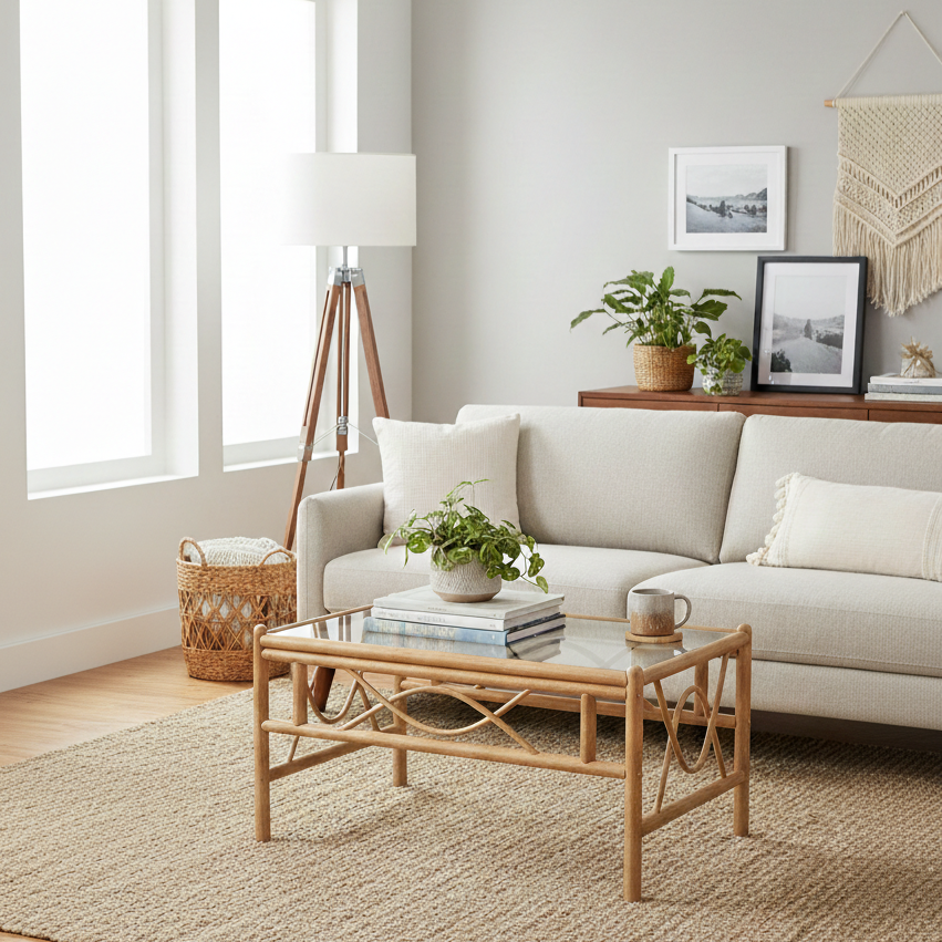 Bali Light Oak Cane Coffee Table