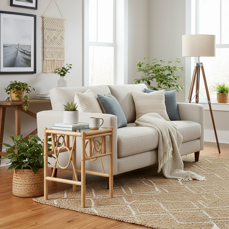 Bali Light Oak Cane Lamp Table