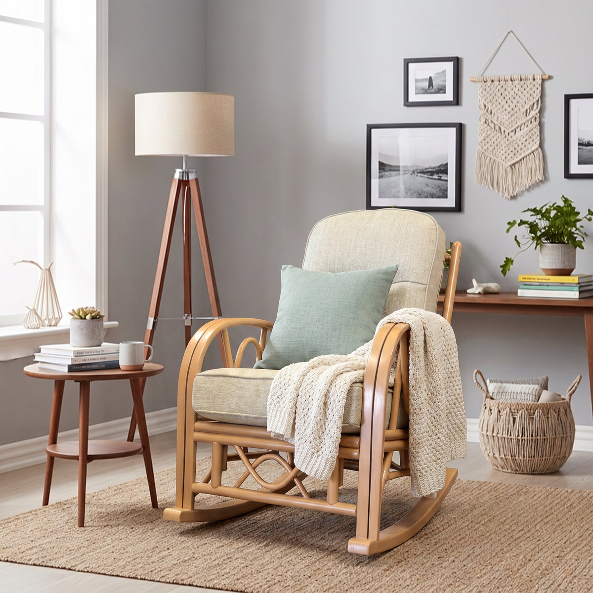 Bali Light Oak Cane Rocking Armchair