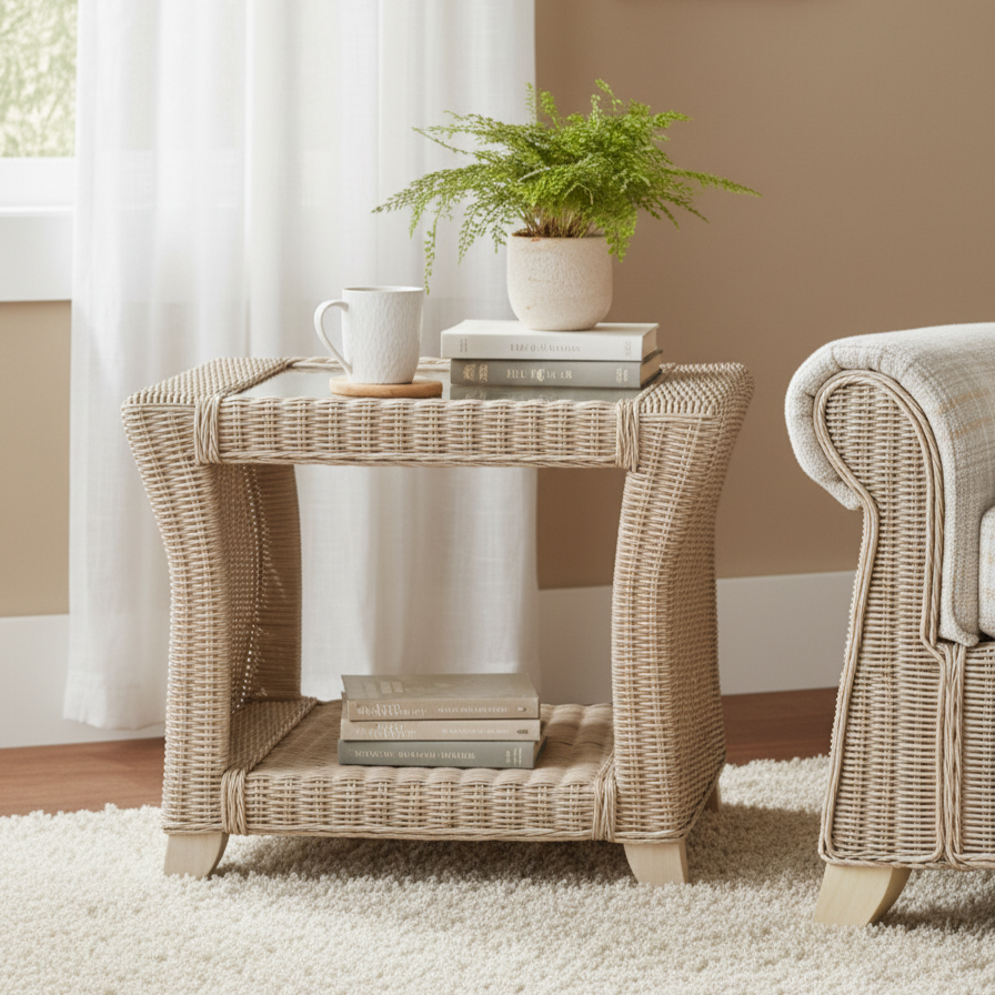 Clifton Lamp Table - Natural-Wash Rattan Side Table