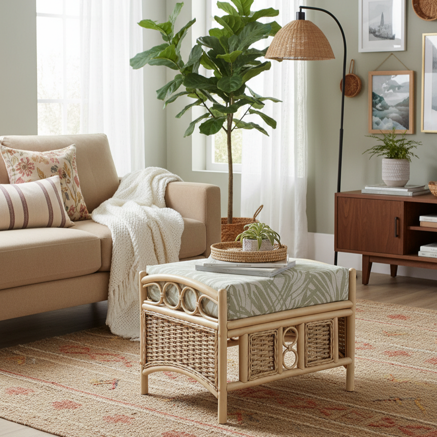 Chelsea Rattan Footstool | Desser Luxury