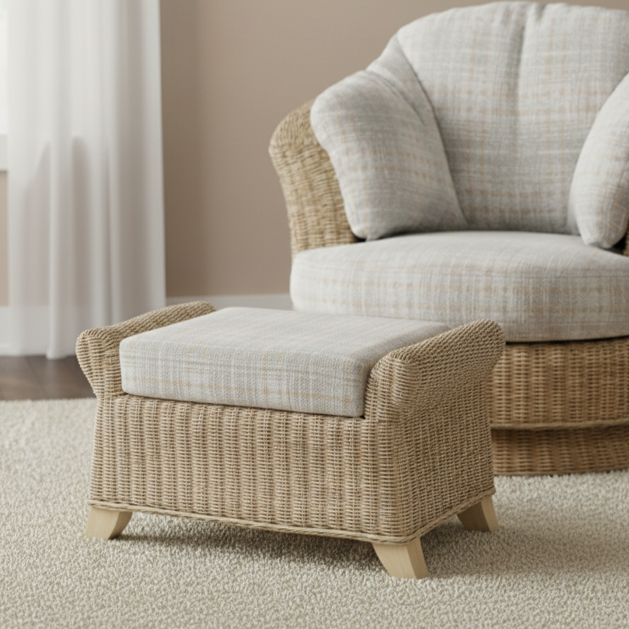 Clifton Rattan Footstool with Storage & Removable Cushion