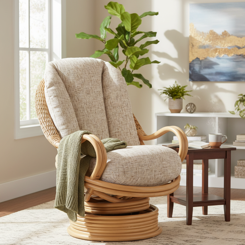 Aspen Deluxe Swivel Rocker Chair in Light Oak