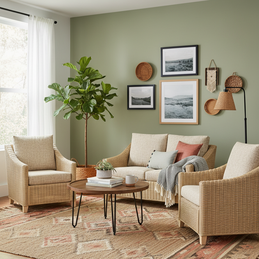 Dijon Natural Rattan 2 Seater Sofa 3pc Suite