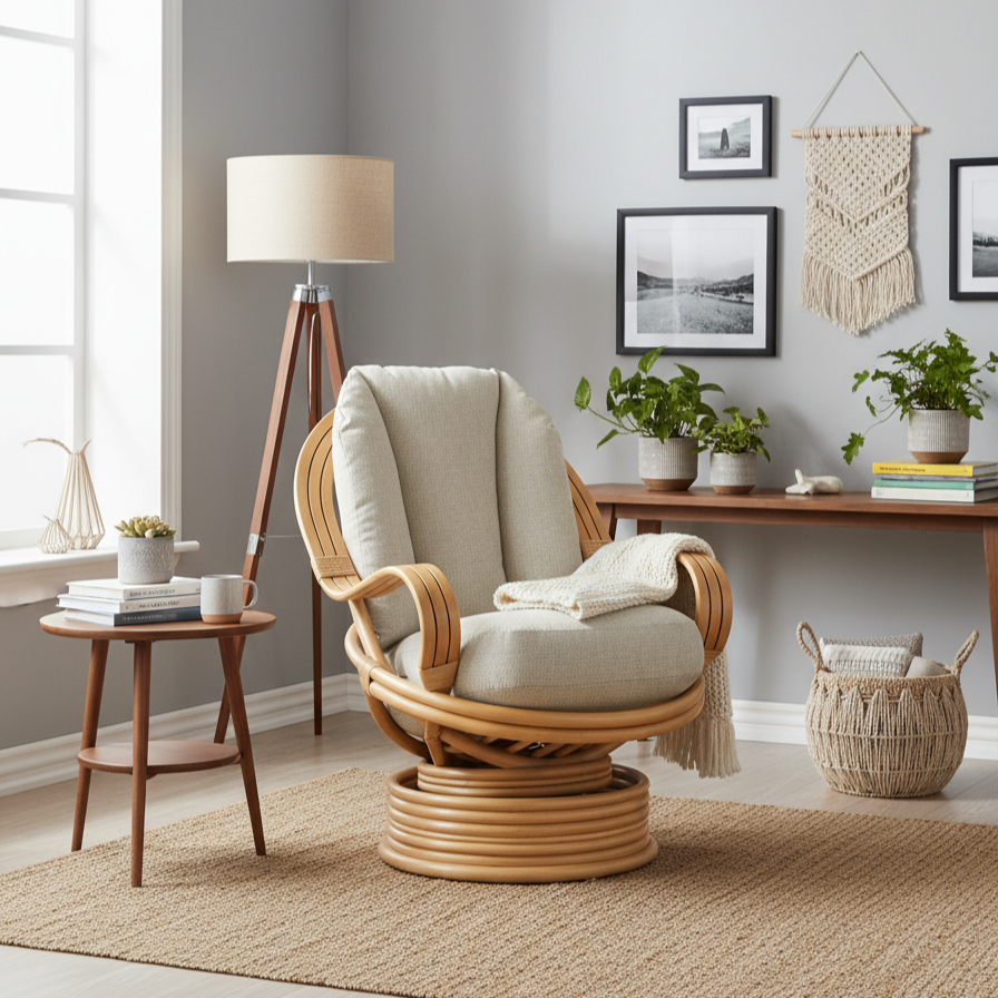 Luxury Bali Light Oak Swivel Rocker Chair by Desser