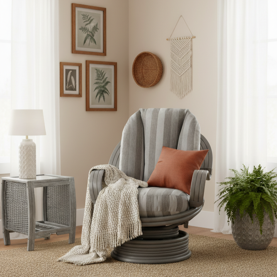 Turin Grey Laminated Rattan Swivel Rocker