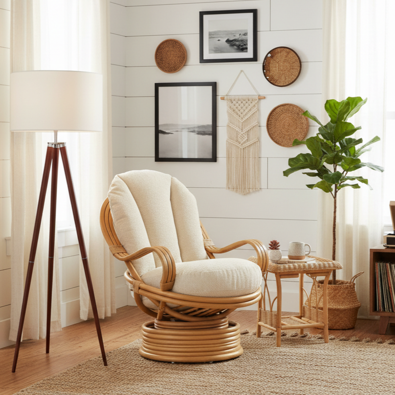 Handcrafted Desser Viola Light Oak Swivel Rocker Chair