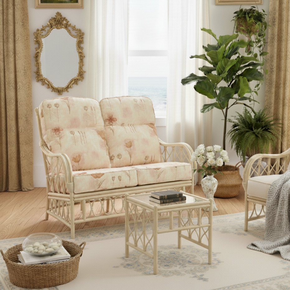 Morley Handcrafted Rattan Lamp Table with Glass Top