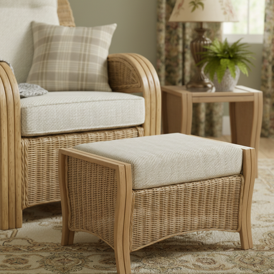 Opera Light Oak Cane Footstool