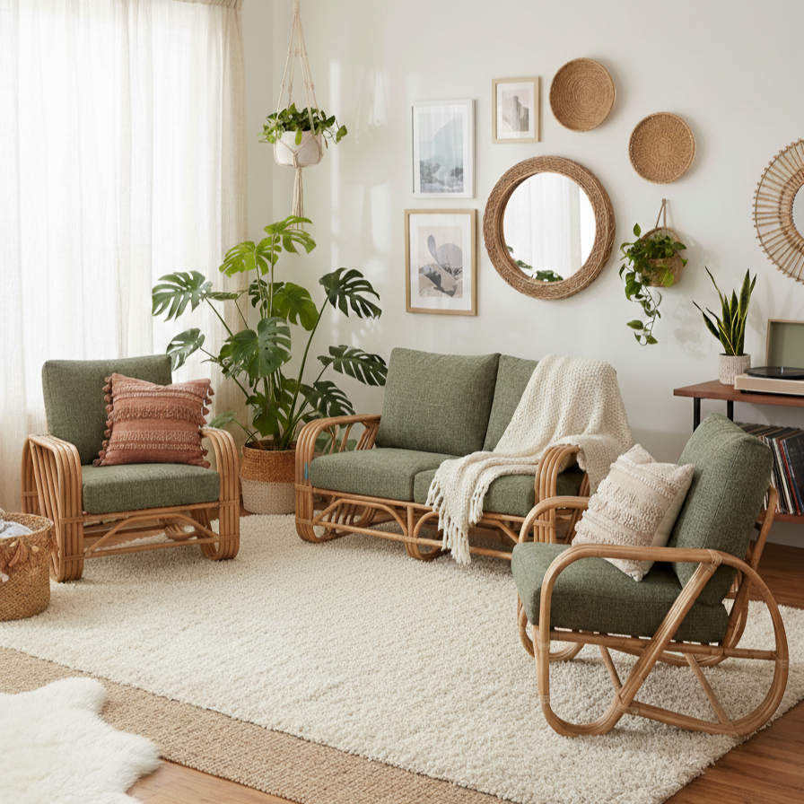 Pretzel Natural Cane 2 Seater 3pc Suite