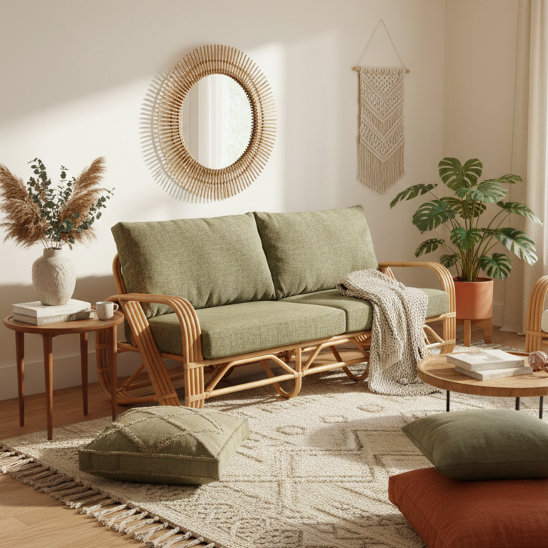 Pretzel Natural 3 Seater Sofa - Handcrafted Rattan