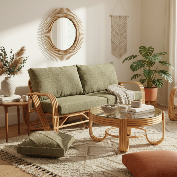 Desser Rattan Pretzel Coffee Table - Natural Glass Top