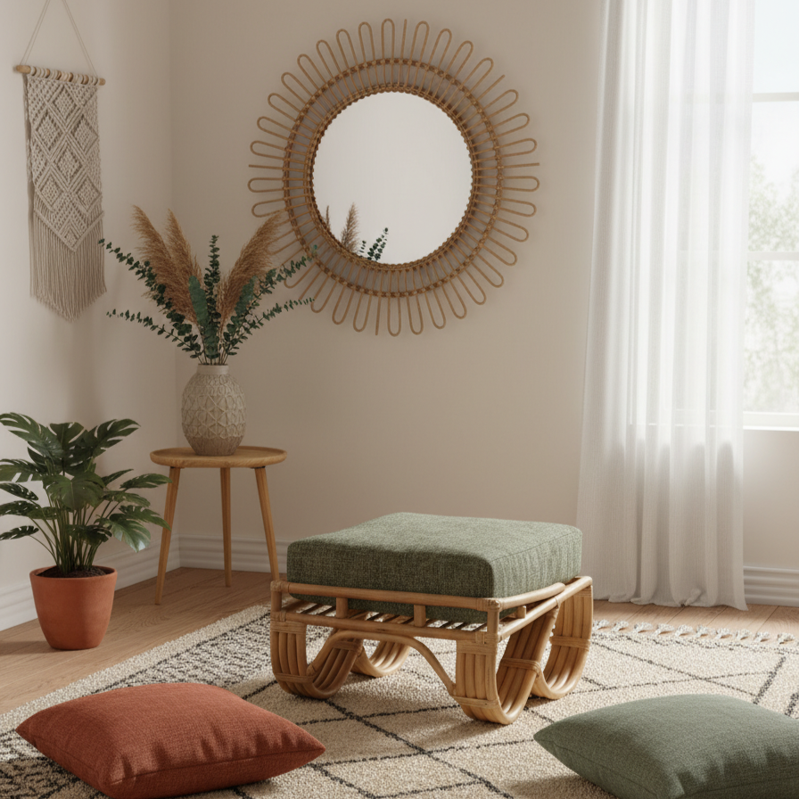 Pretzel Natural Rattan Footstool