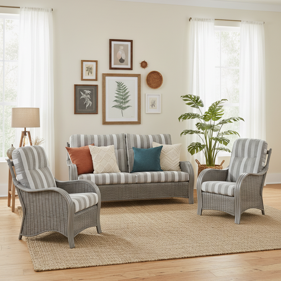 Turin Grey 3 Seater 3pc Suite | Conservatory Rattan Sofa