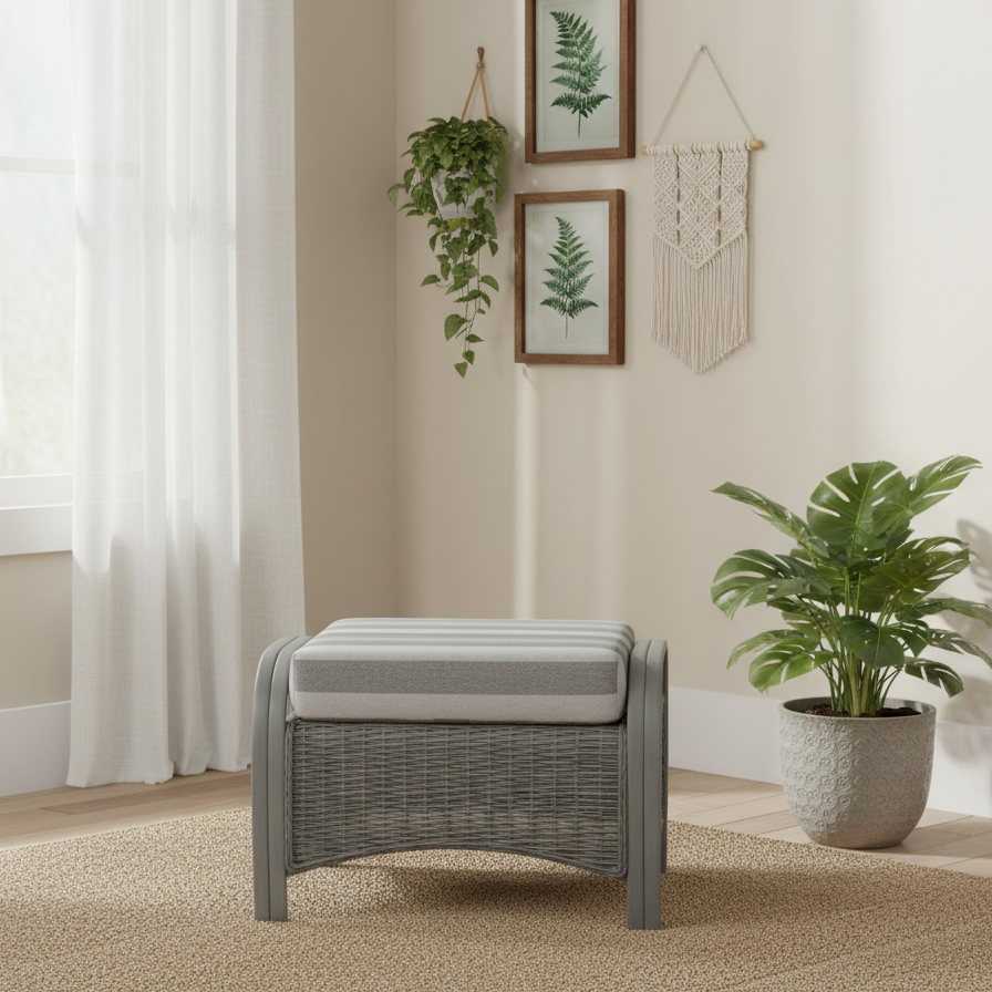 Turin Grey Wash Cane Footstool